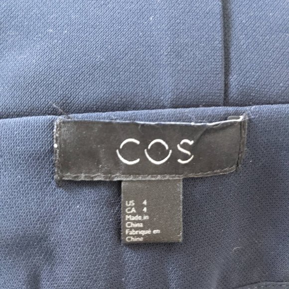 COS Womens Paper Bag Waist Tie High Waist Belted Wide Leg Navy Blue Wool Pants - Picture 5 of 5